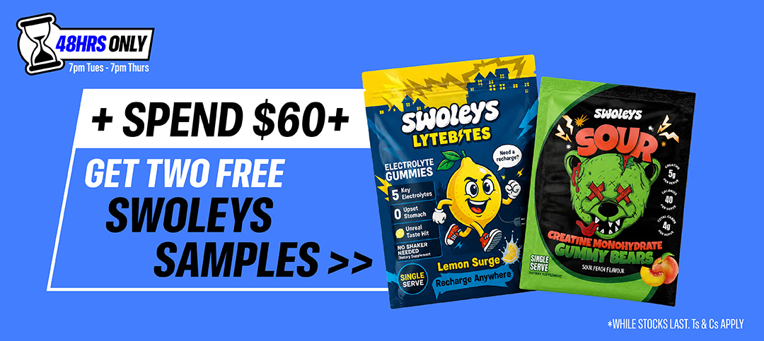 Spend $60, get two free Swoleys samples
