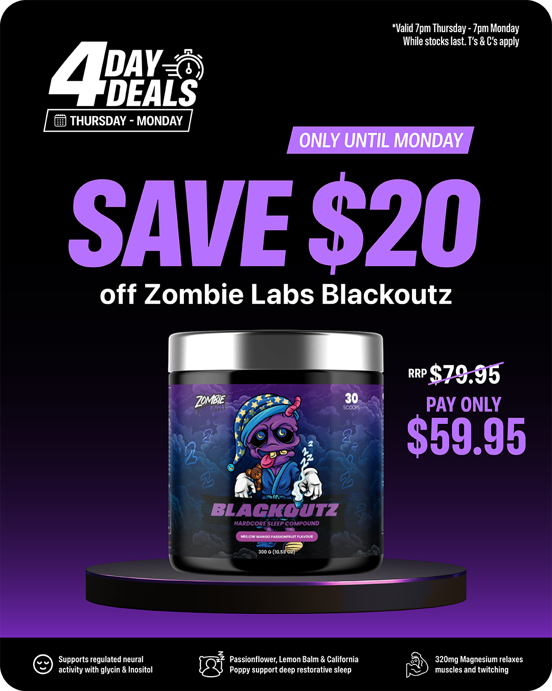 4 Day Deals — save $20 off Zombie Labs Blackoutz. RRP $79.95, pay only $59.95.