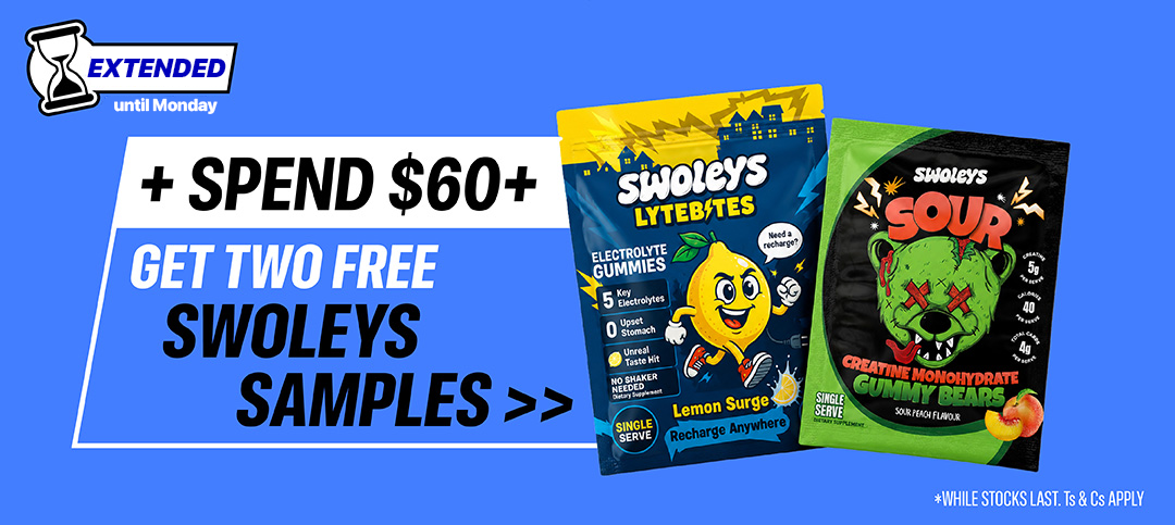 Spend $60, get two free Swoleys samples