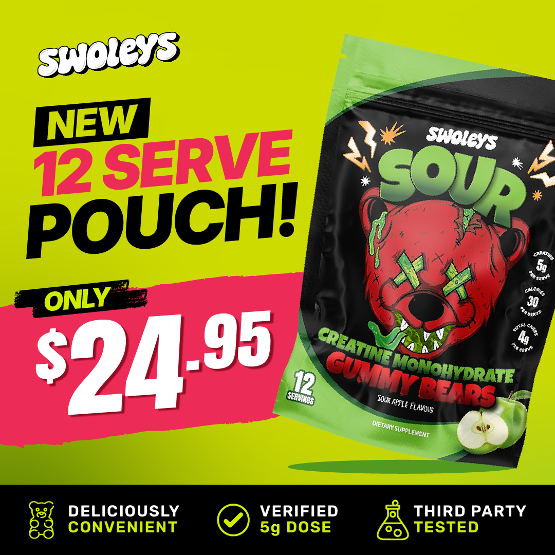 Swoleys Sour Creatine Monohydrate Gummies — new 12-serve pouch only $24.95