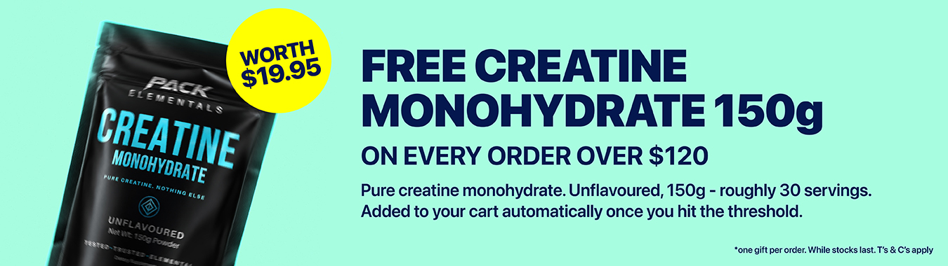 Free Creatine Monohydrate 150g on orders over $120 during Afterpay Day.