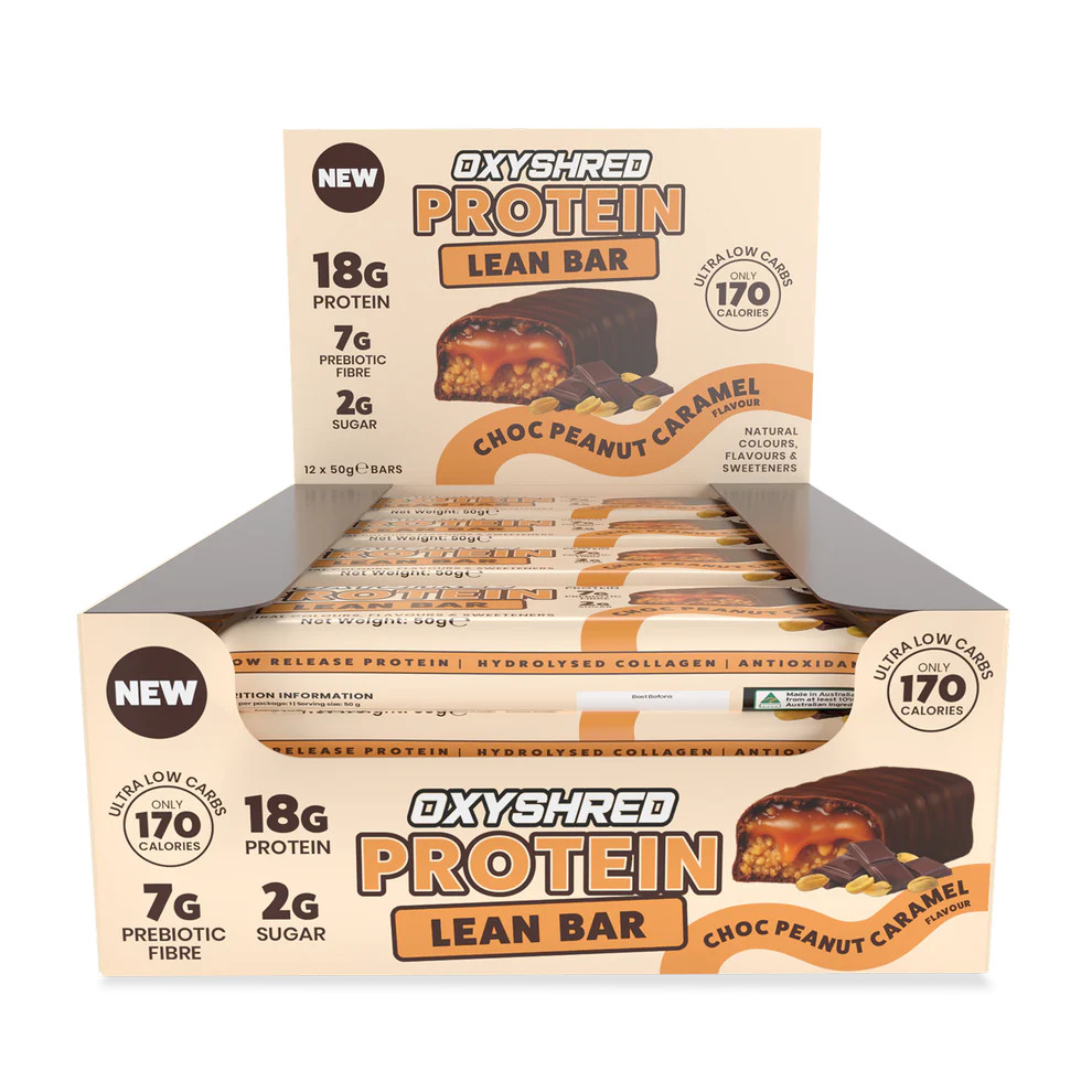 OxyShred Lean Protein Bars Choc Peanut Caramel 12-pack carton