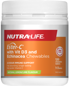 Nutra-Life Ester-C 1000mg + Vitamin D Chewable 120 Tablets - 03/24 Dated