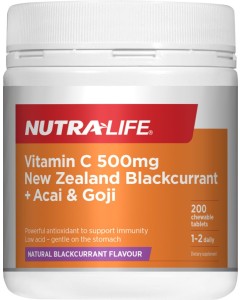 Nutra-Life Vitamin C 500mg NZ Blackcurrant + Acai And Goji