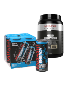 Musashi High Protein 900g + Energy Drinks