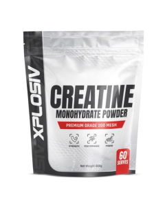 A white and red pouch of Xplosiv Creatine Monohydrate Powder.