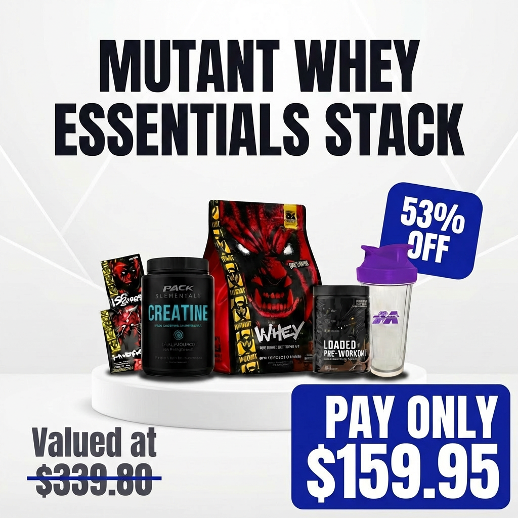 Mutant Whey Essentials Stack — $59.95, valued at $139.80, 53% off