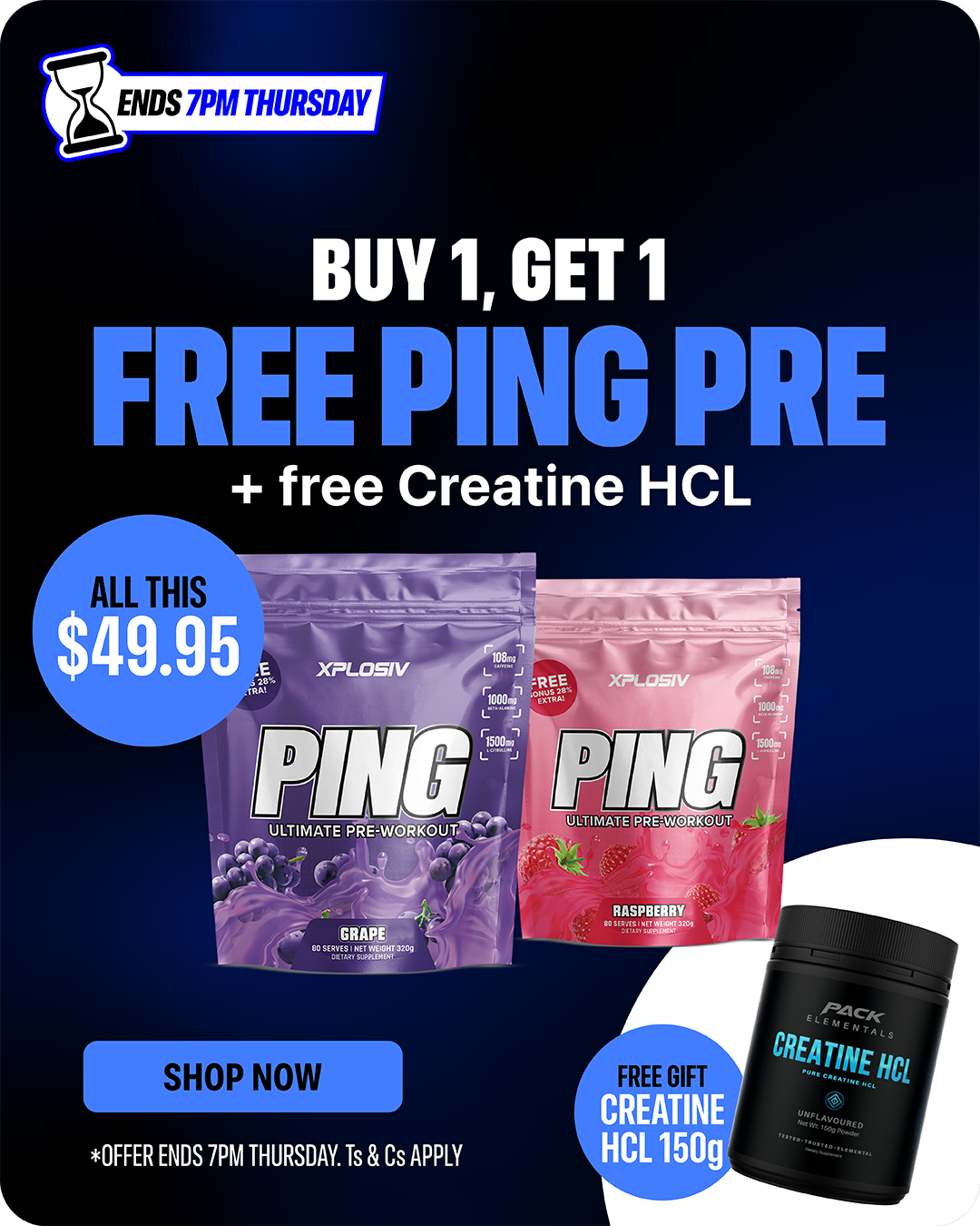 PING Pre-Workout BOGO + free Creatine HCL — $49.95, ends 4PM Friday