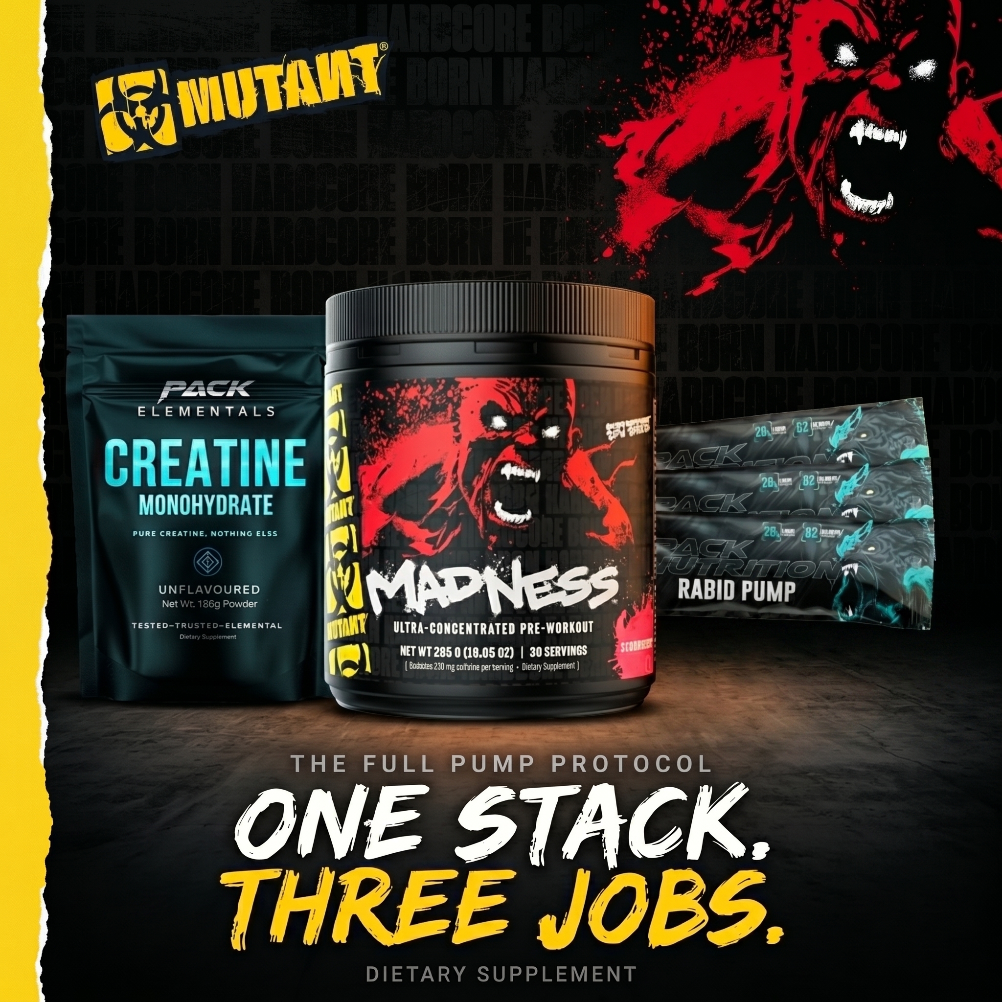 Madness Muscle Stack — pre + creatine + pump