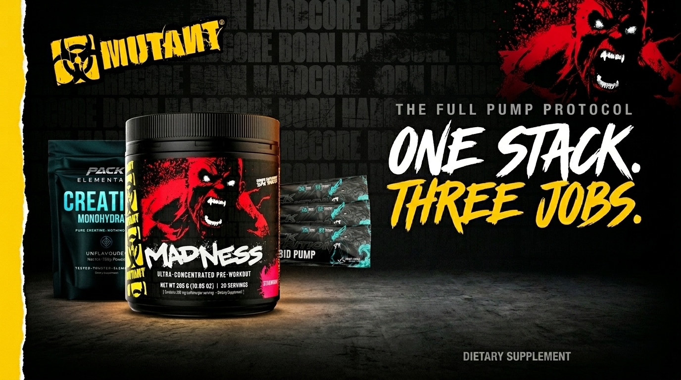 Madness Muscle Stack — pre-workout + creatine + pump · 18% off with code 18OFF