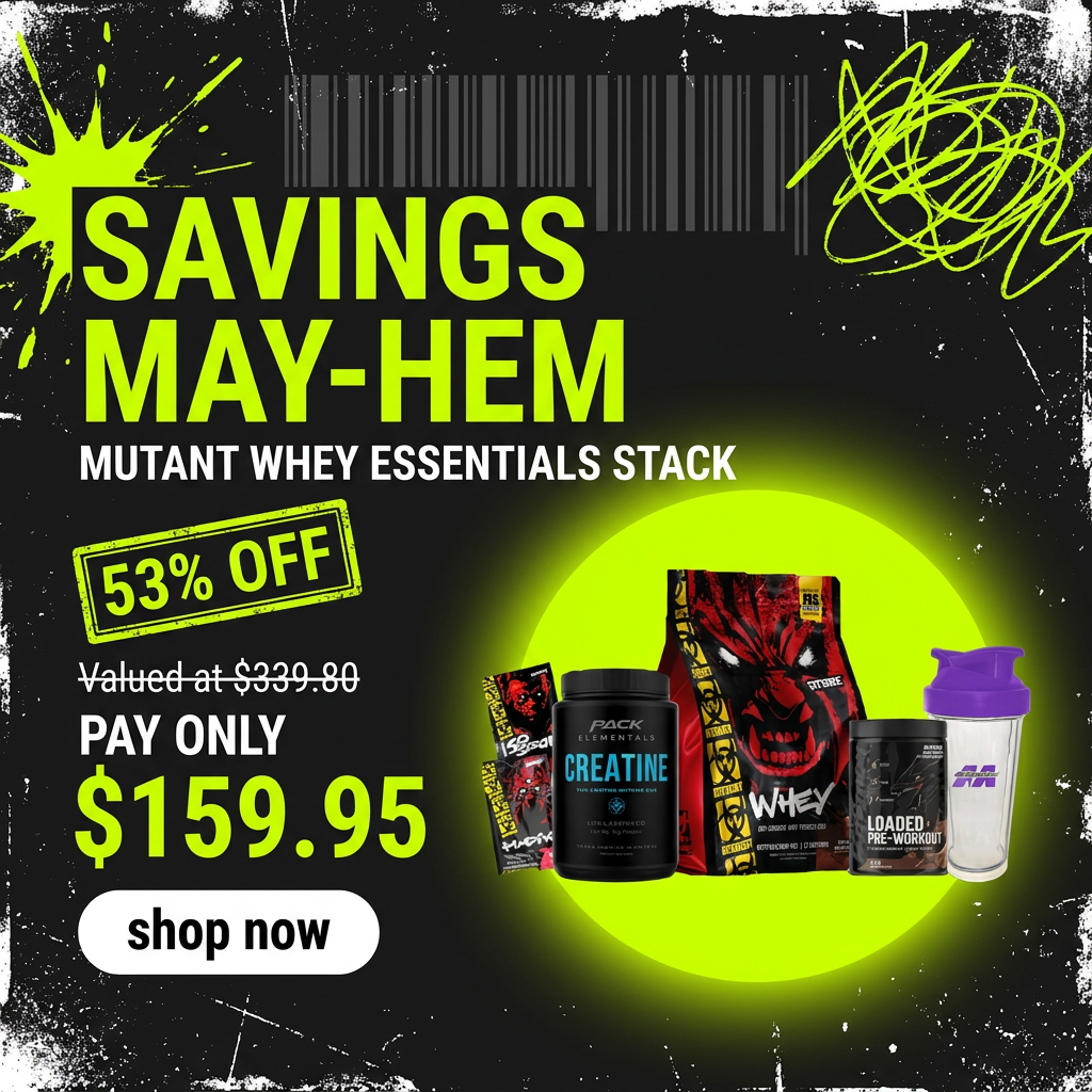 Mutant Whey Essentials Stack — $59.95, valued at $139.80, 53% off