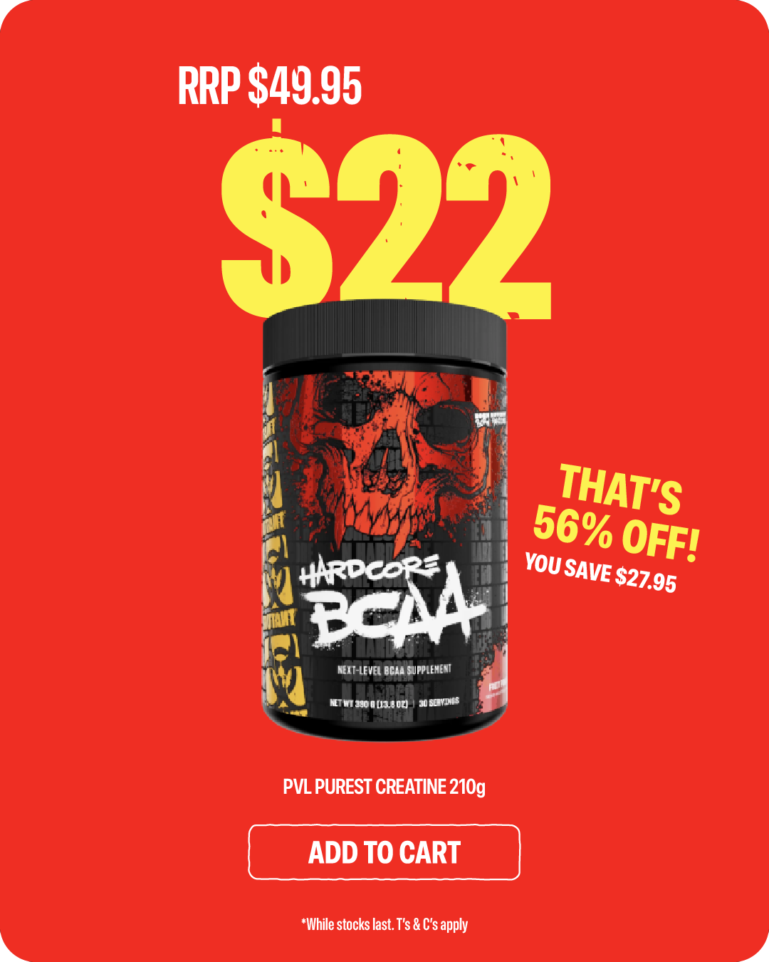 Mutant Hardcore BCAA 30 Serves — now $22, RRP $49.95, 56% off