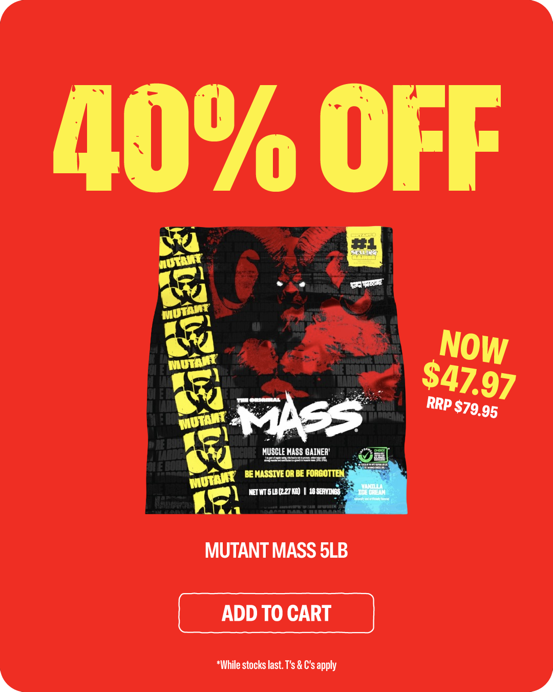 Mutant Mass 5lb — now $47.97, RRP $79.95, 40% off