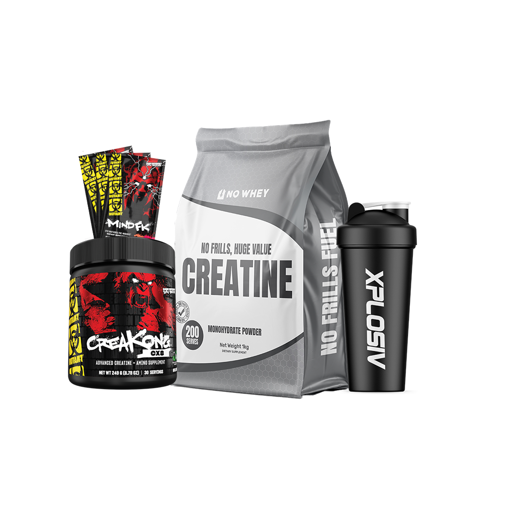 NoWhey Creatine Monohydrate 1kg with free Mind FK 3-pack, Xplosiv shaker and CreaKong CX8 249g