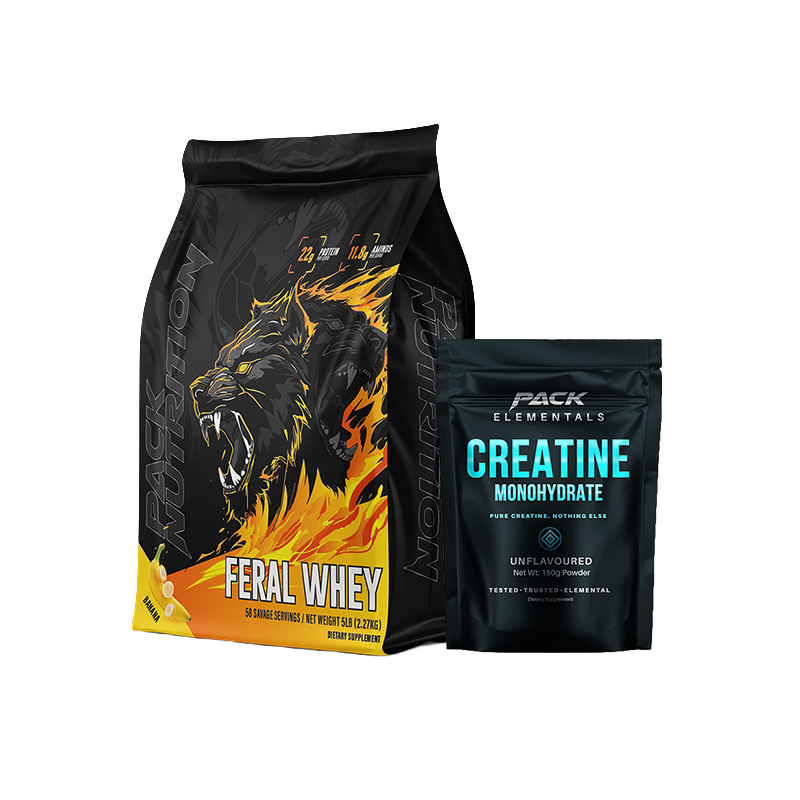 Pack Nutrition Feral Whey Protein 5lb, NZ-made blend with free creatine