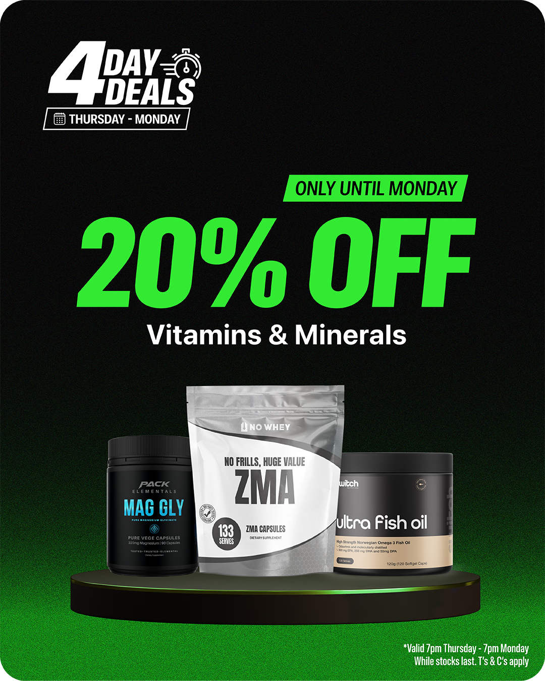 Vitamins & Minerals — up to 20% off, 4 Day Deals, only until Monday
