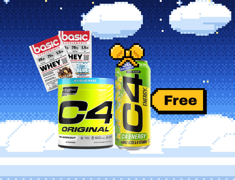 C4 Original pre-workout with a free C4 can and 2 whey samples