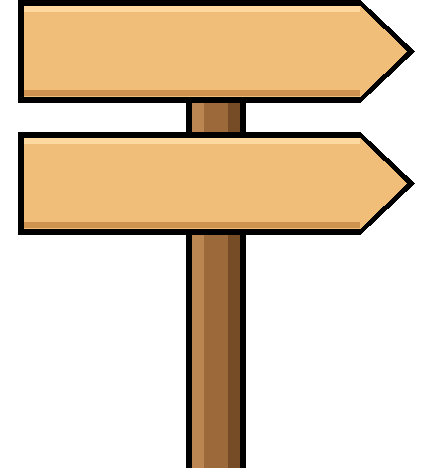 A beach signpost, both arrows pointing the same way: Ethics on top, Business below