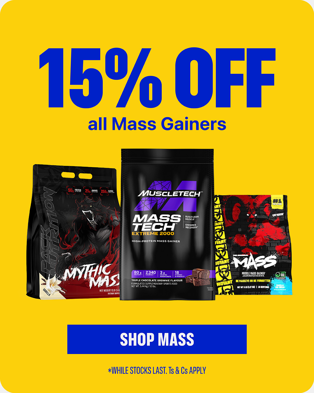 15% off all mass gainers at Xplosiv — shop mass gainers