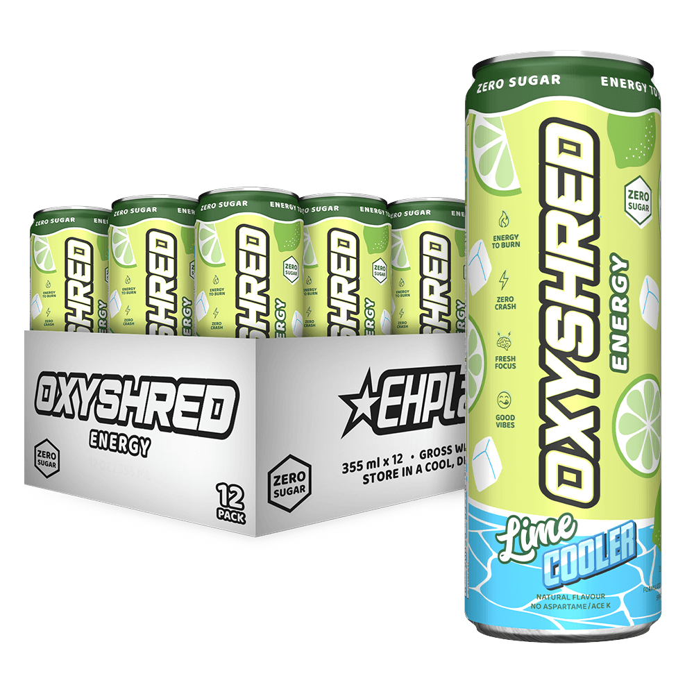 OxyShred Energy Lime Cooler 12-pack carton and can