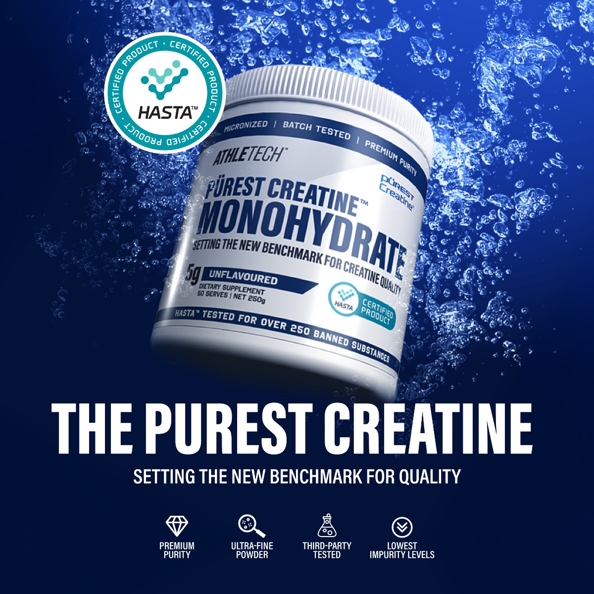 AthleTech Pürest Creatine Monohydrate - HASTA certified, setting the new benchmark for quality