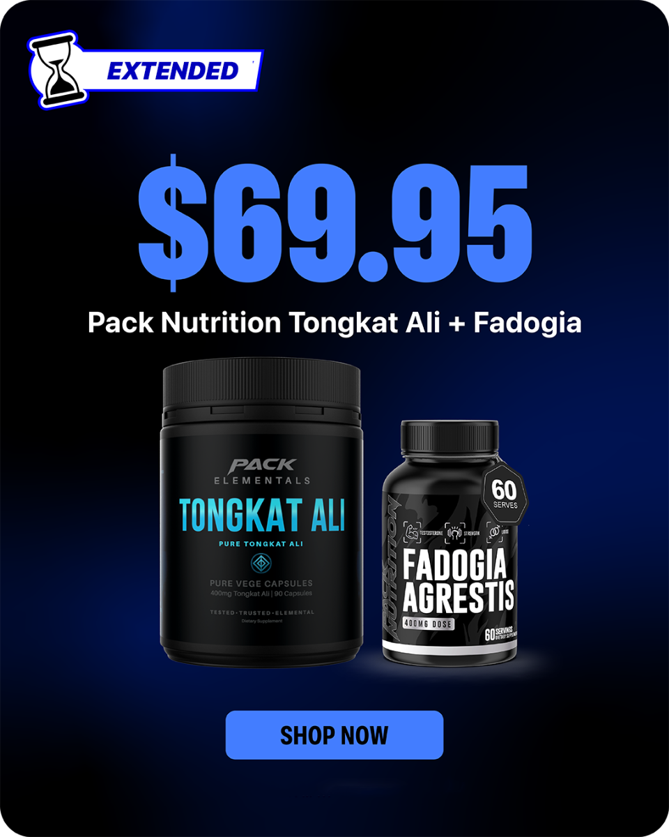 Pack Elementals Tongkat Ali + Fadogia Agrestis — both for $69.95, extended till Monday 7pm
