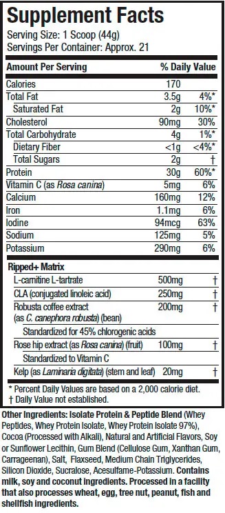 Nitro-Tech Ripped Nutritional Facts